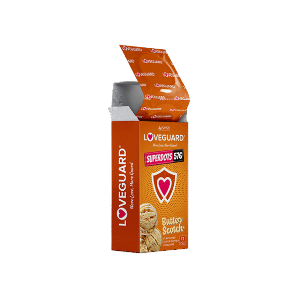 LOVEGUARD SUPER DOTTED CONDOM BUTTERSCOTCH FLAVOUR 12PC