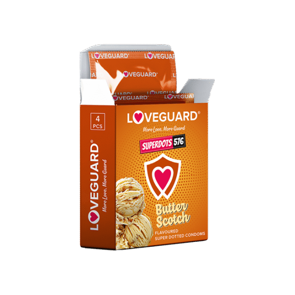 LOVEGUARD SUPER DOTTED CONDOM BUTTERSCOTCH FLAVOUR 4PC